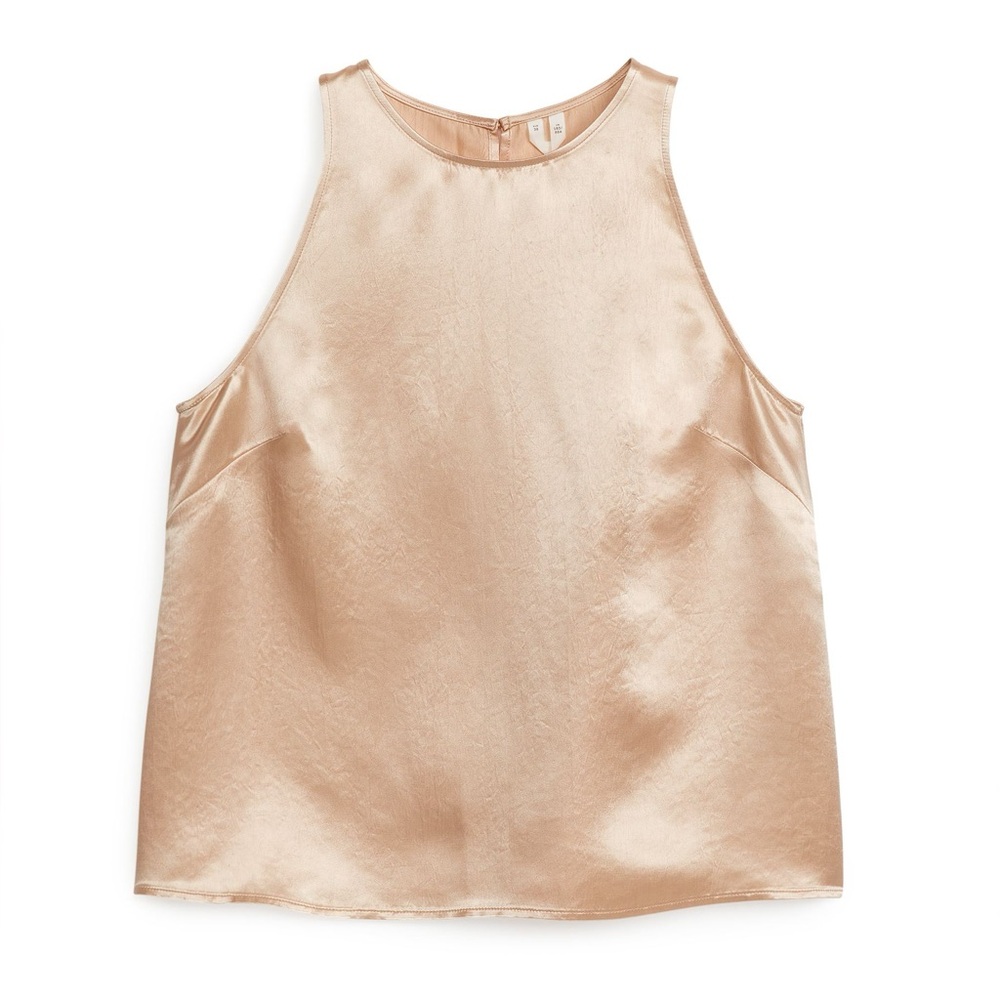 Arket High-Neck Women's Top in Champagne satin size small